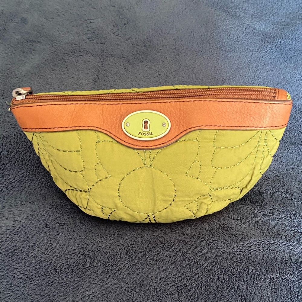 Fossil Leather Quilted Cosmetic Bag